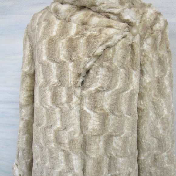 DENNIS BY DENNIS BASSO BEIGE MIX FAUX FUR LONG SLEEVE COAT SIZE XL - NWOT - Picture 12 of 14